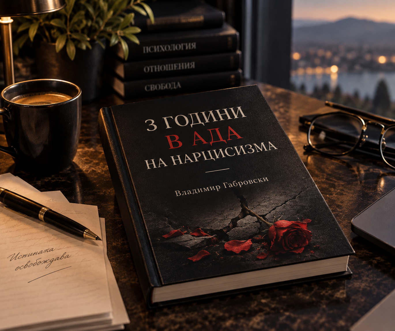 Визуал за предстоящата книга „3 години в ада на нарцисизма“